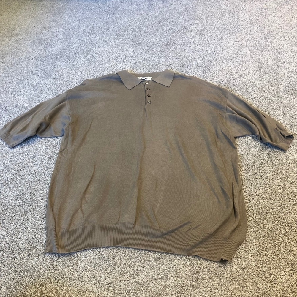 Fila Mens Vintage Knit Polo Shirt Taupe Brown Cotton Modal Made in Italy Large
